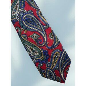 Vintage Michael James Red Blue Paisley Silk NeckTie 49” X 2 1/2” Nice Retro Tie